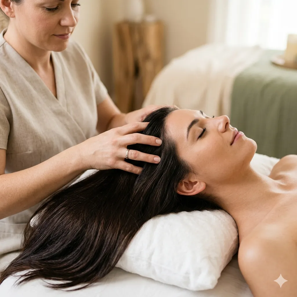 Sessão de tratamento capilar head spa